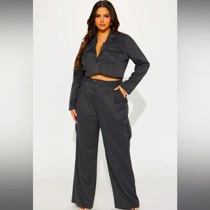FASHION NOVA Guilt Trip Cargo Pant Set - Charcoal